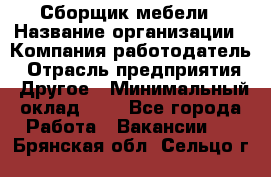 Сборщик мебели › Название организации ­ Компания-работодатель › Отрасль предприятия ­ Другое › Минимальный оклад ­ 1 - Все города Работа » Вакансии   . Брянская обл.,Сельцо г.